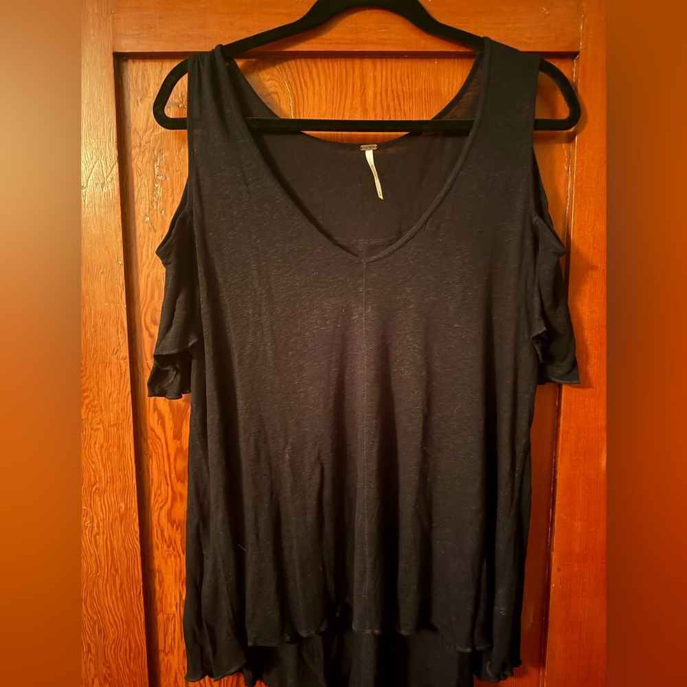 Free People Black Cold Shoulder Top